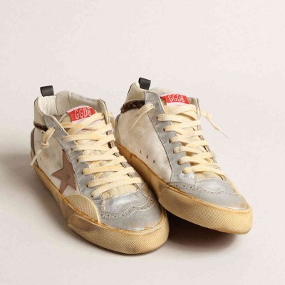 Golden Goose Mid Star LTD Sneakers With Silver Metallic Leather Inserts And Pink Star