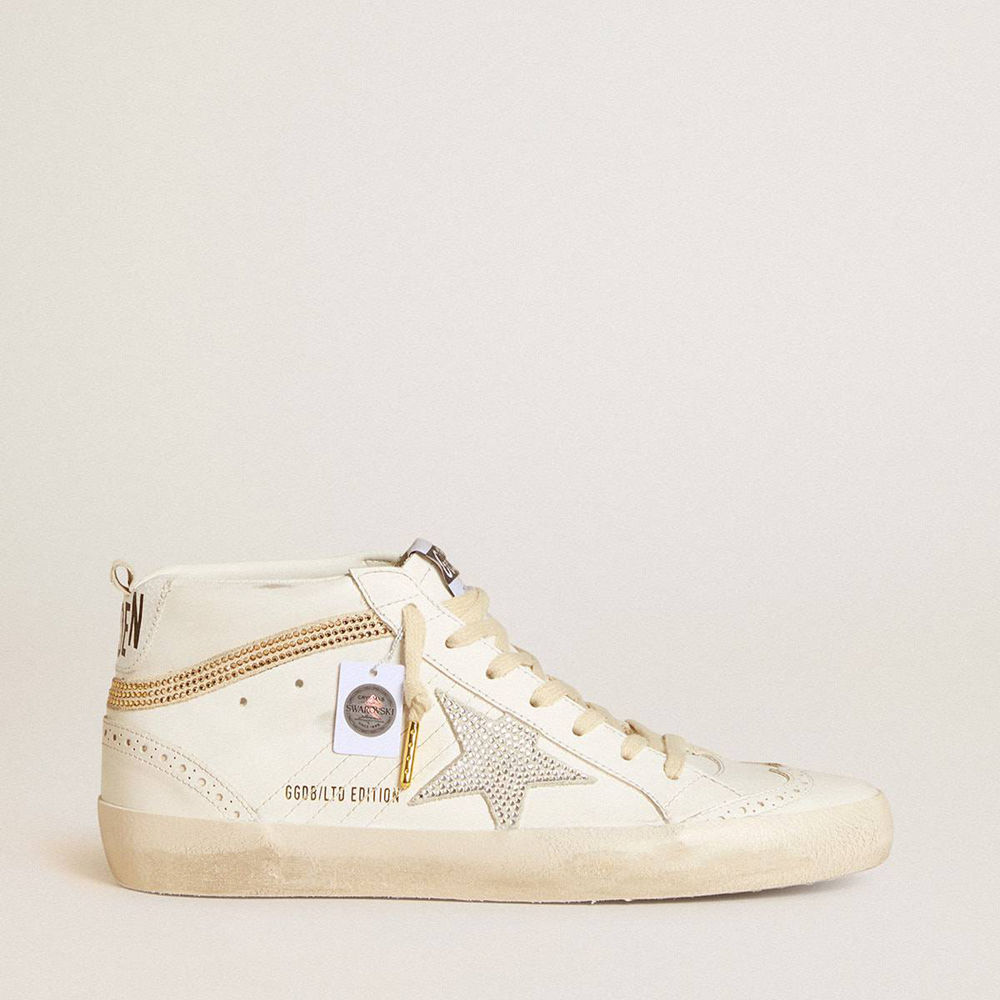 Golden Goose Mid Star LTD Sneakers With Star And Heel Tab In Suede With Swarovski Crystals