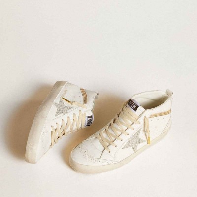 Golden Goose Mid Star LTD Sneakers With Star And Heel Tab In Suede With Swarovski Crystals