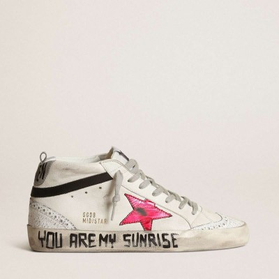 Golden Goose Mid Star Sneakers With A Pink Laminated Leather Star And Black Flash