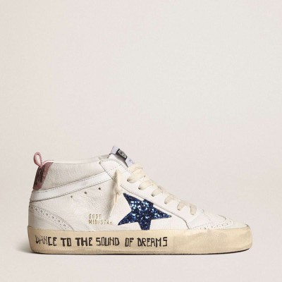 Golden Goose Mid Star Sneakers With Blue Glitter Star And Pink Suede Heel Tab