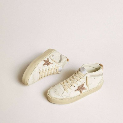 Golden Goose Mid Star Sneakers With Glitter Star And Metallic Silver Leather Flash