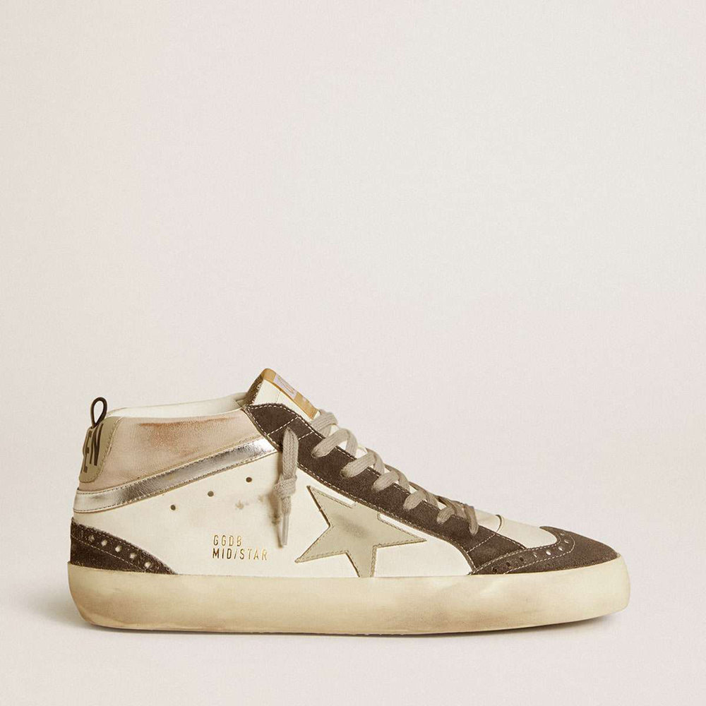 Golden Goose Mid Star Sneakers With Gray Leather Star And Metallic Silver Leather Flash