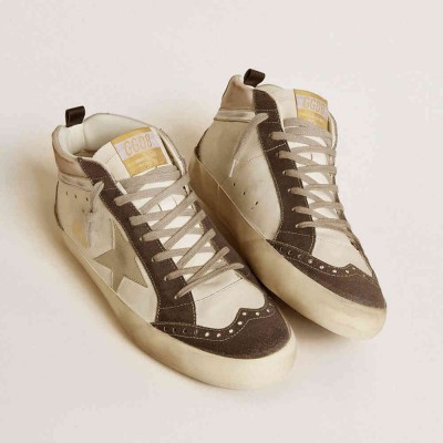 Golden Goose Mid Star Sneakers With Gray Leather Star And Metallic Silver Leather Flash