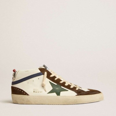 Golden Goose Mid Star Sneakers With Green Leather Star And Blue Leather Flash