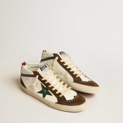 Golden Goose Mid Star Sneakers With Green Leather Star And Blue Leather Flash