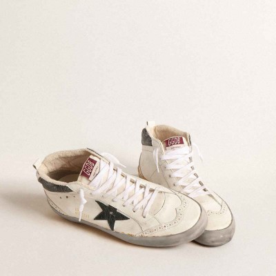 Golden Goose Mid Star Sneakers With Green Metallic Leather Star And White Flash