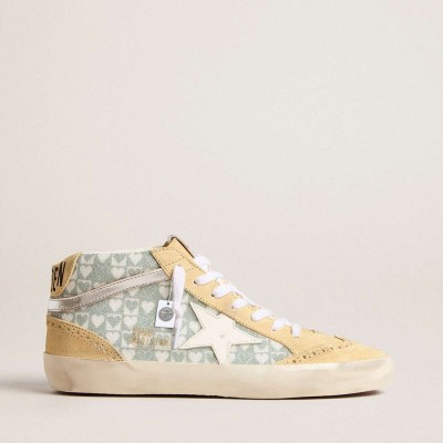 Golden Goose Mid Star Sneakers With Heart Print In Swarovski Crystals And Silver Flash