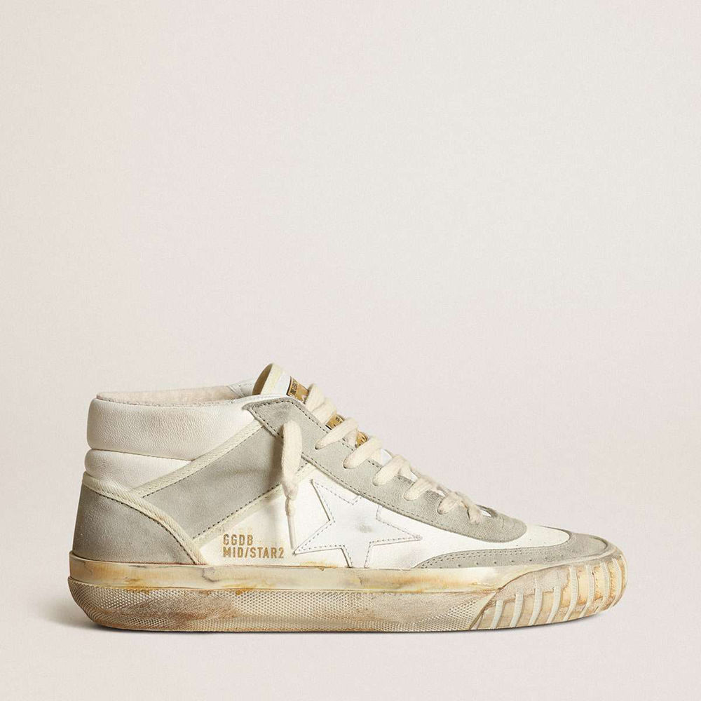 Golden Goose Mid Star Sneakers With Ice-gray Suede Inserts And White Star