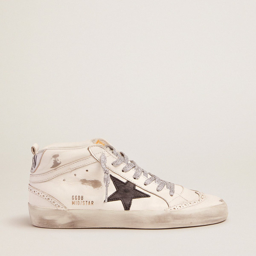 Golden Goose Mid Star Sneakers With Laminated Heel Tab And Glitter Laces