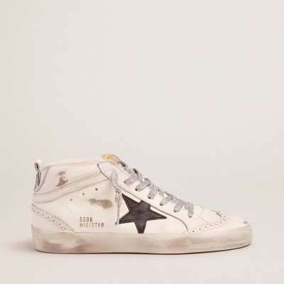 Golden Goose Mid Star Sneakers With Laminated Heel Tab And Glitter Laces