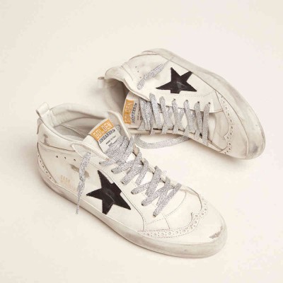 Golden Goose Mid Star Sneakers With Laminated Heel Tab And Glitter Laces