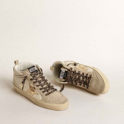 Golden Goose Mid Star Sneakers With Metallic Leather Star And Swarovski Crystal Flash