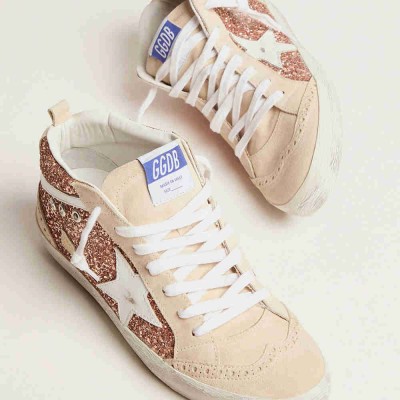 Golden Goose Mid Star Sneakers With Pink Glitter
