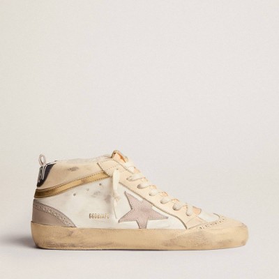 Golden Goose Mid Star Sneakers With Star In Light Gray Suede And Gold Flash