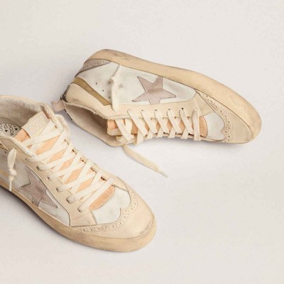 Golden Goose Mid Star Sneakers With Star In Light Gray Suede And Gold Flash
