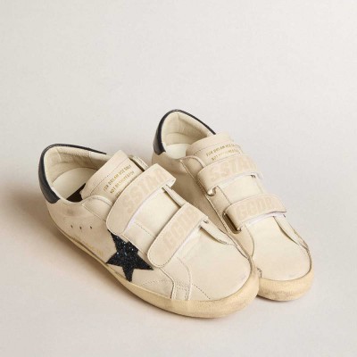 Golden Goose Old School Sneakers In Leather With Blue Glitter Star And Blue Leather Heel Tab