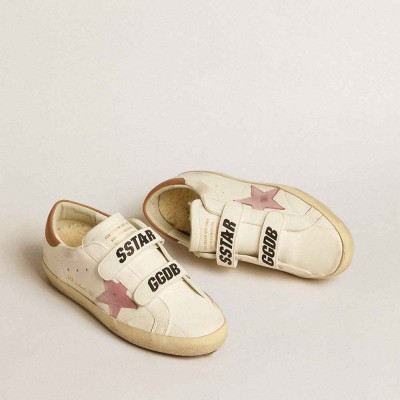 Golden Goose Old School Sneakers In Nappa Leather With Pink Leather Star And Beige Shearling Lining