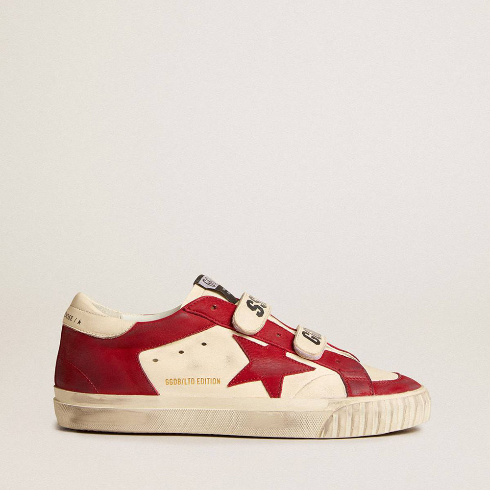Golden Goose Old School Sneakers In Nappa With Red Nubuck Star And Nappa Heel Tab