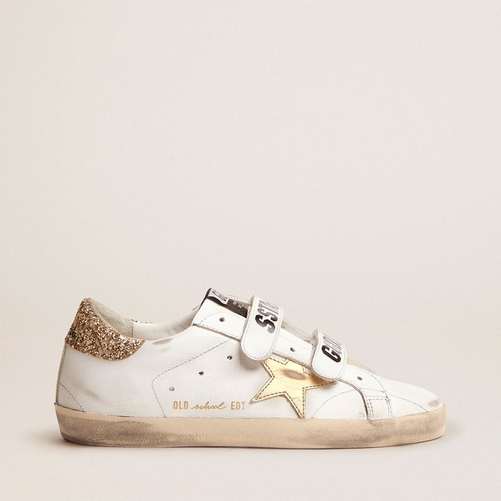 Golden Goose Old School Sneakers With Gold Star In Laminated Leather