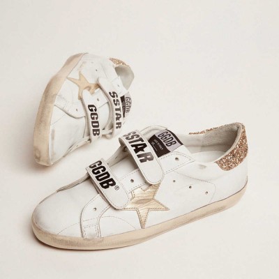 Golden Goose Old School Sneakers With Gold Star In Laminated Leather