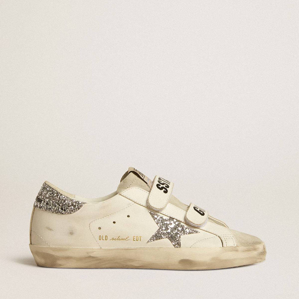 Golden Goose Old School Sneakers With Silver Glitter Star And Ice-gray Suede Tongue