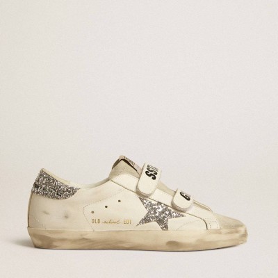 Golden Goose Old School Sneakers With Silver Glitter Star And Ice-gray Suede Tongue