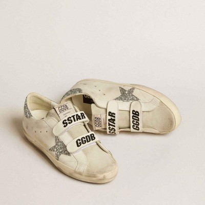 Golden Goose Old School Sneakers With Silver Glitter Star And Ice-gray Suede Tongue