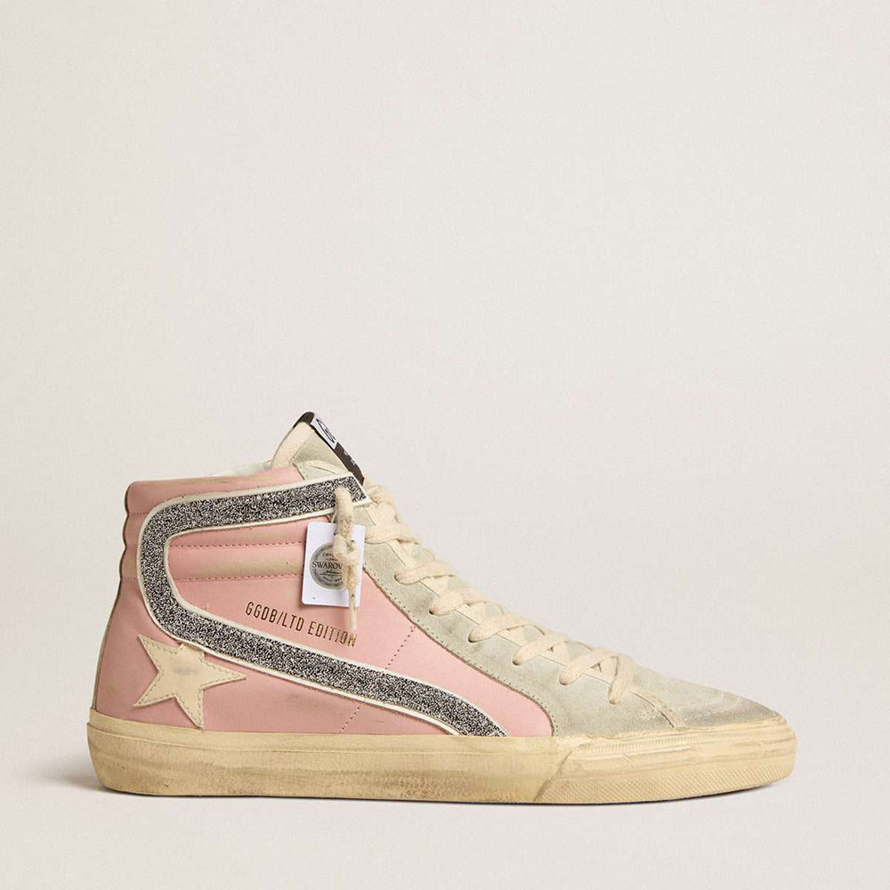 Golden Goose Pink Slide LTD Sneakers With Leather Star And Swarovski Crystal Flash