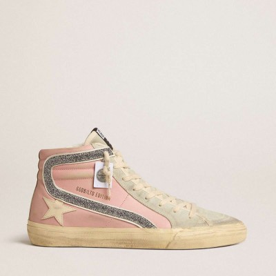 Golden Goose Pink Slide LTD Sneakers With Leather Star And Swarovski Crystal Flash