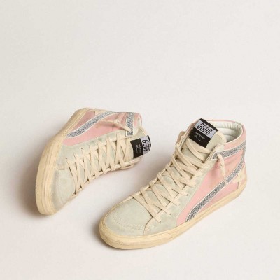 Golden Goose Pink Slide LTD Sneakers With Leather Star And Swarovski Crystal Flash