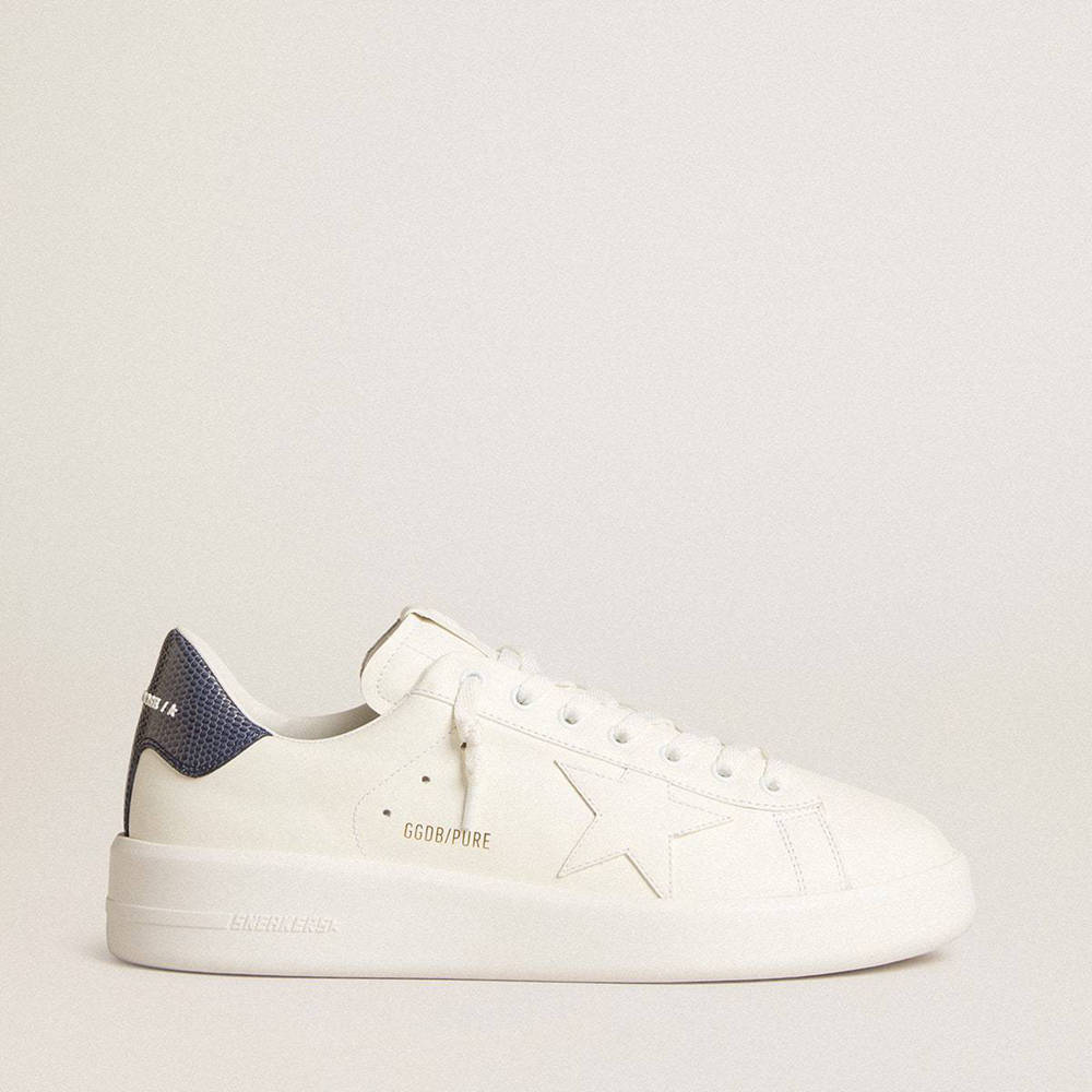 Golden Goose Purestar Sneakers In Leather With White Star And Blue Lizard Leather Heel Tab