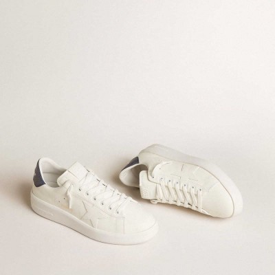 Golden Goose Purestar Sneakers In Leather With White Star And Blue Lizard Leather Heel Tab