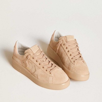 Golden Goose Purestar Sneakers In Suede With Suede Star And Light Pink Leather Heel Tab