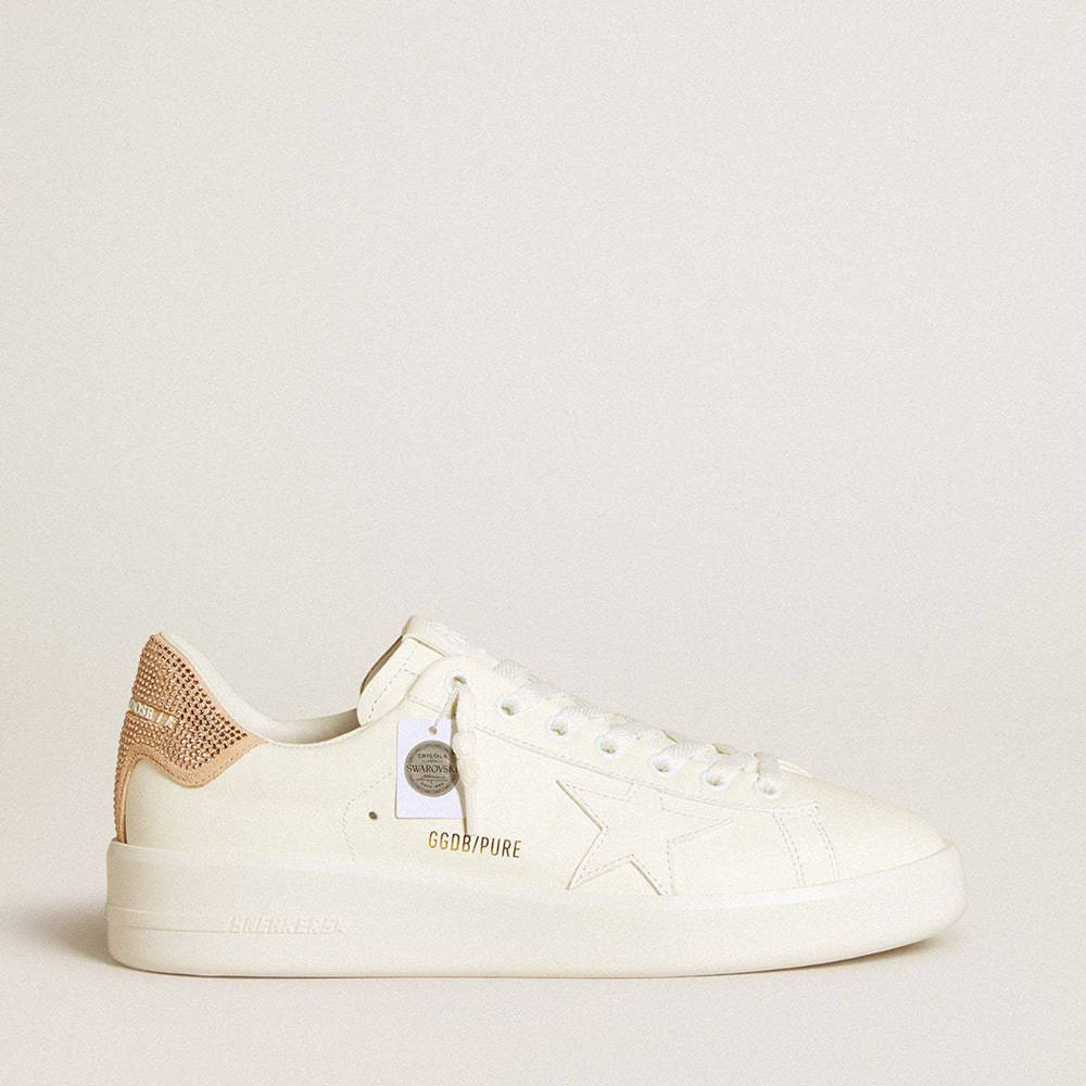 Golden Goose Purestar Sneakers With Leather Star And Suede Heel Tab With Swarovski Crystals