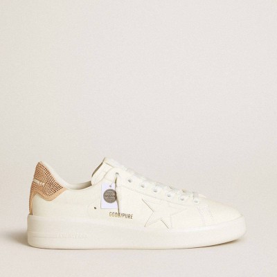 Golden Goose Purestar Sneakers With Leather Star And Suede Heel Tab With Swarovski Crystals