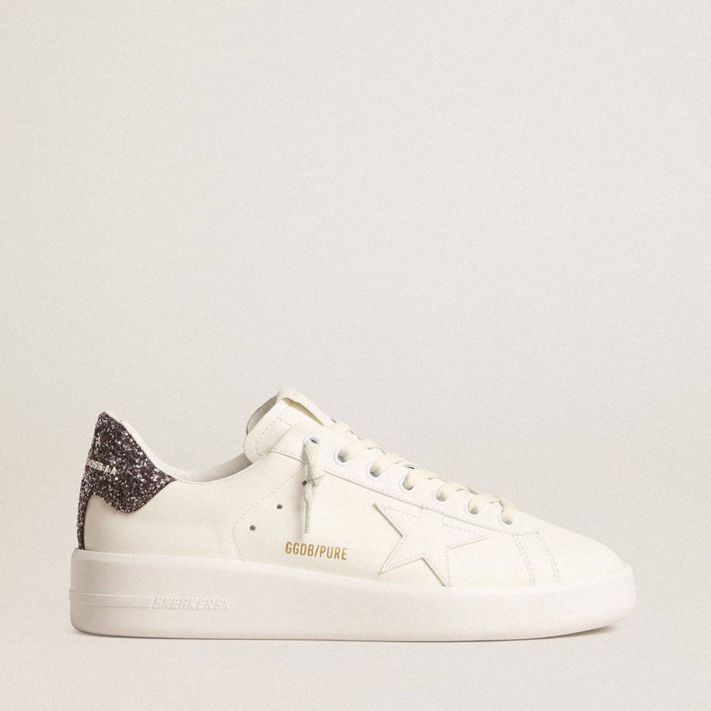 Golden Goose Purestar Sneakers With White Leather Star And Anthracite Glitter Heel Tab