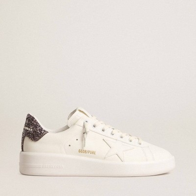 Golden Goose Purestar Sneakers With White Leather Star And Anthracite Glitter Heel Tab
