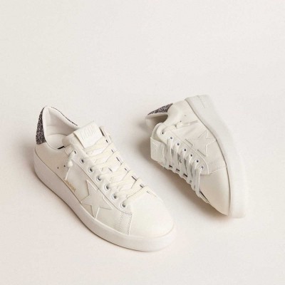 Golden Goose Purestar Sneakers With White Leather Star And Anthracite Glitter Heel Tab