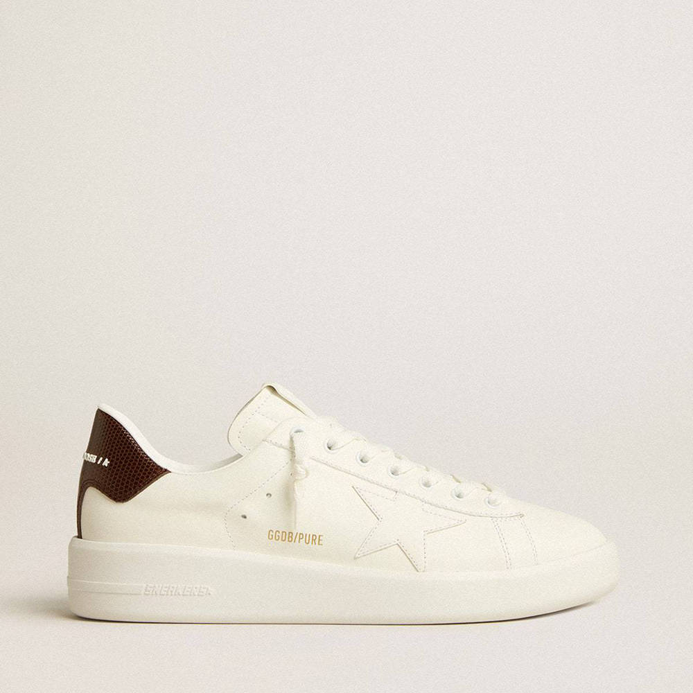 Golden Goose Purestar Sneakers With White Star And Burgundy Lizard-print Heel Tab
