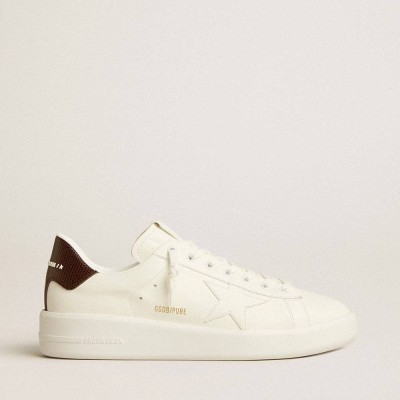Golden Goose Purestar Sneakers With White Star And Burgundy Lizard-print Heel Tab