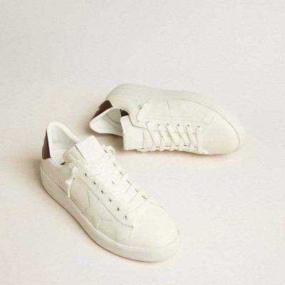 Golden Goose Purestar Sneakers With White Star And Burgundy Lizard-print Heel Tab