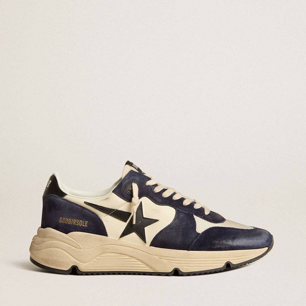 Golden Goose Running Sole Shoes In Black And Beige Nappa Leather With Black Star And Heel Tab