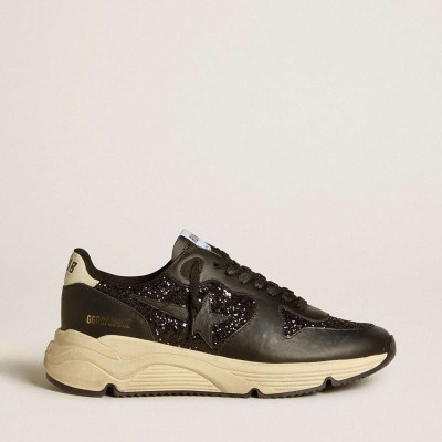 Golden Goose Running Sole Shoes In Black Glitter With Leather Star And Nubuck Heel Tab