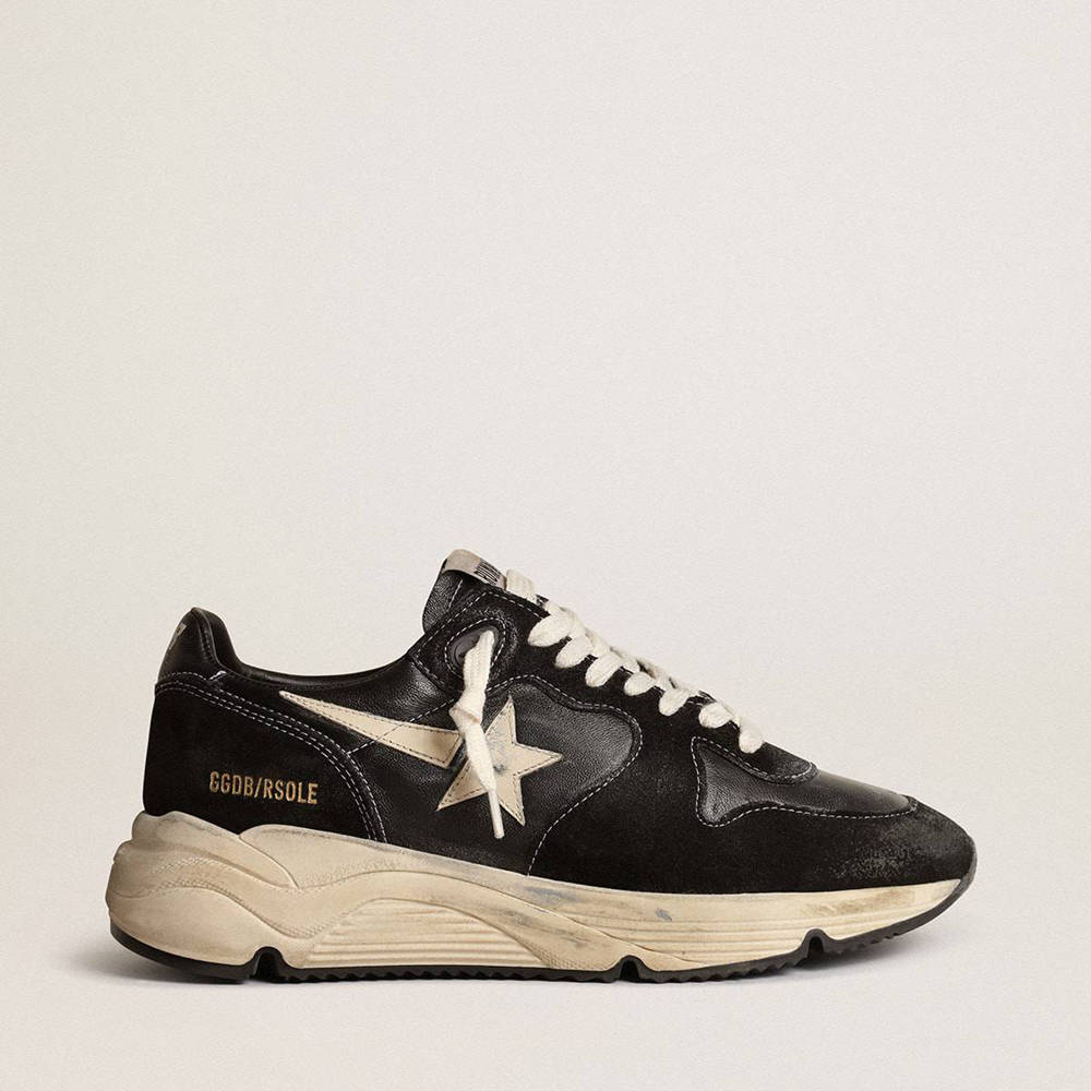 Golden Goose Running Sole Shoes In Black Nappa And Suede