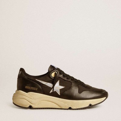 Golden Goose Running Sole Shoes In Black Nappa Leather And Nylon With A Silver Leather Star