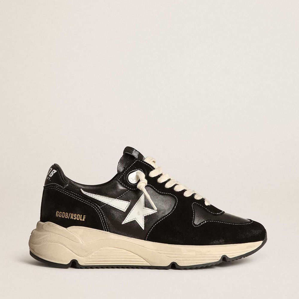 Golden Goose Running Sole Shoes In Black Nappa Leather And Suede With A White Star