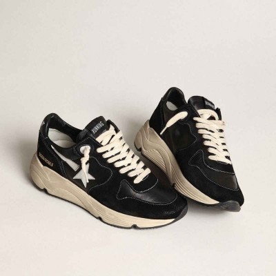 Golden Goose Running Sole Shoes In Black Nappa Leather And Suede With A White Star