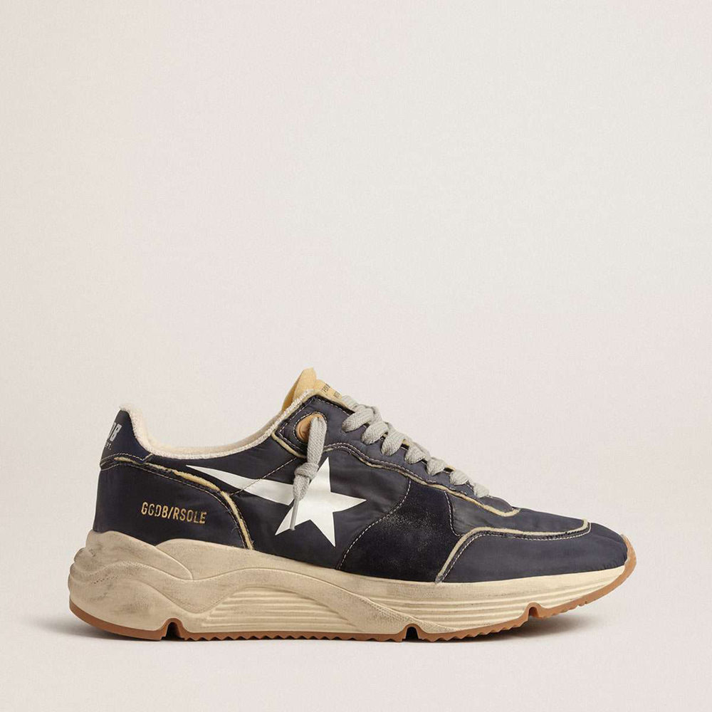 Golden Goose Running Sole Shoes In Blue Nylon With White Printed Star