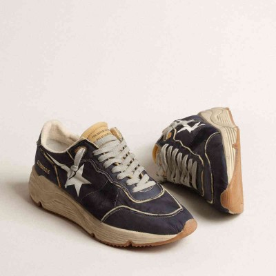 Golden Goose Running Sole Shoes In Blue Nylon With White Printed Star